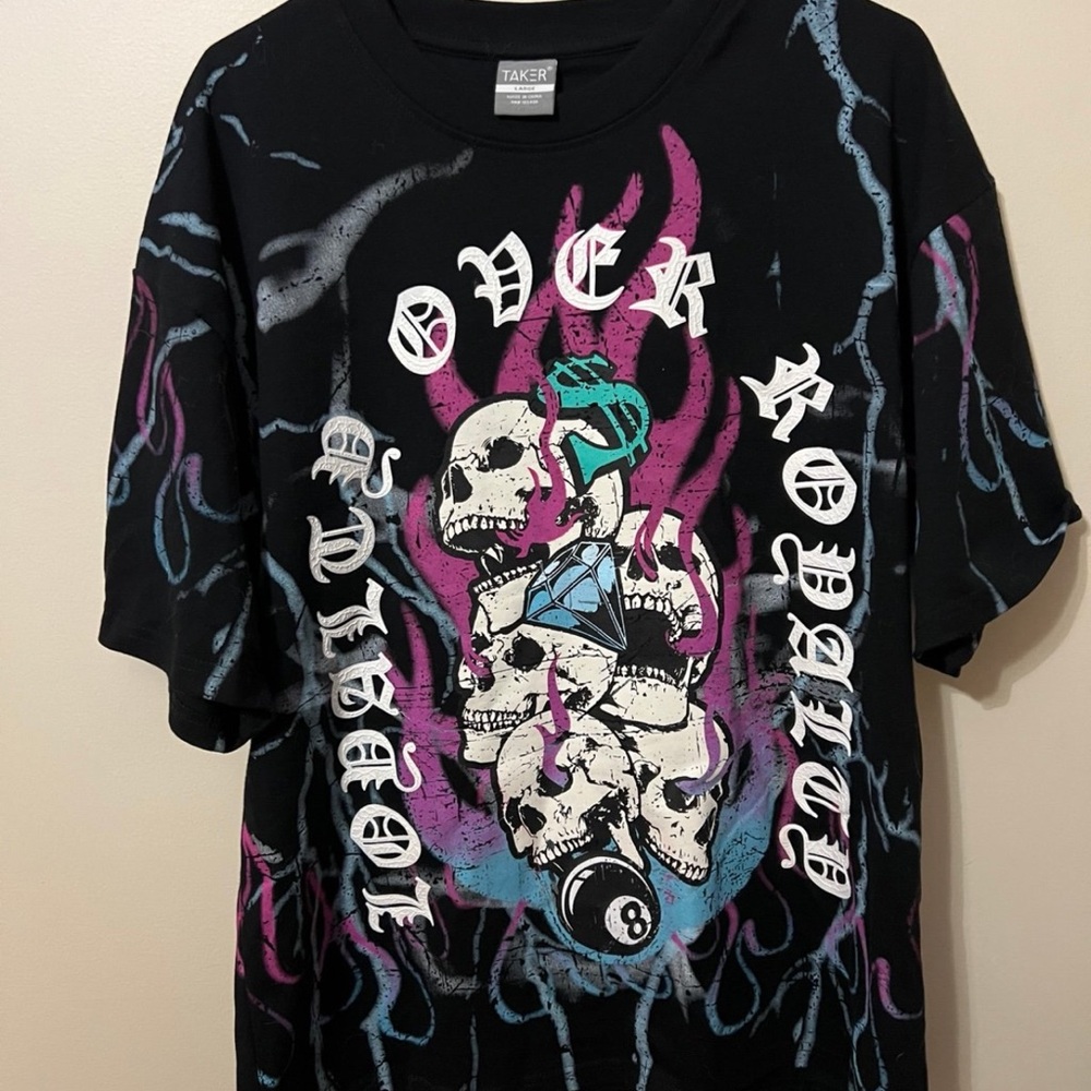 Black Graphic Tee with Skull Design